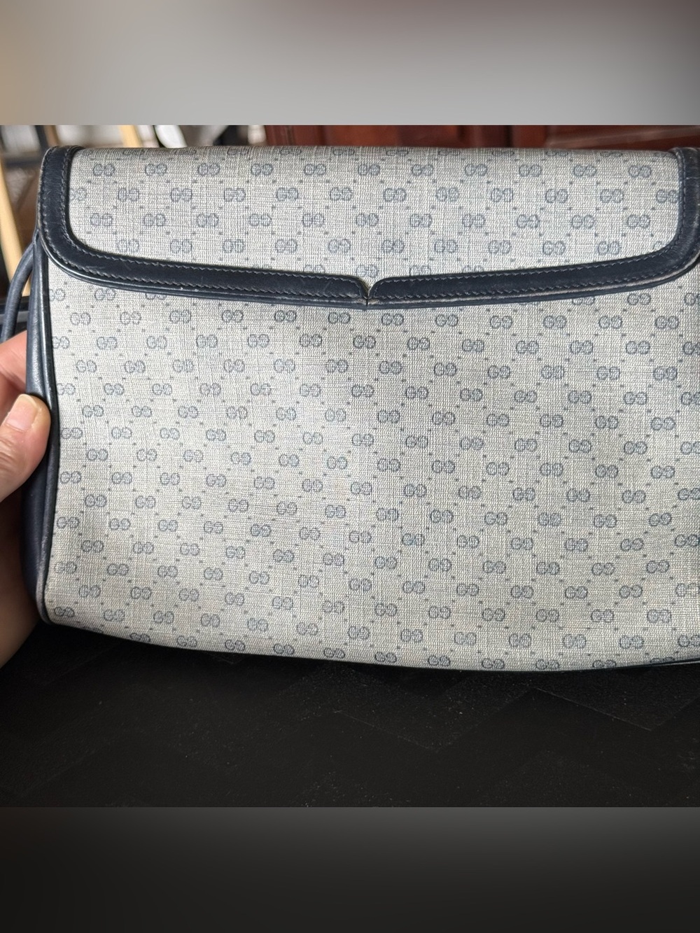 VINTAGE🔥Gucci Gray Crossbody Shoulder Bag with Black Trim - Picture 12 of 15